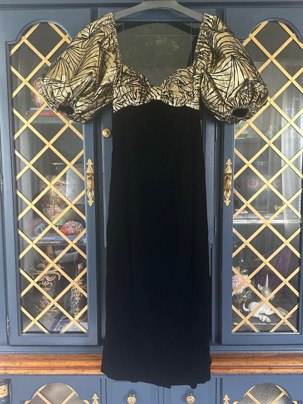 Vintage Victor Costa velvet and gold lame evening gown dress size 8 Retro